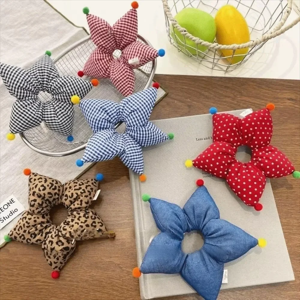 Cute Five-Pointed Star Star Scrunchies Plaid Pattern Star Print Elastic Hair Bands Polka Dot Star Hair Bands Children Girls