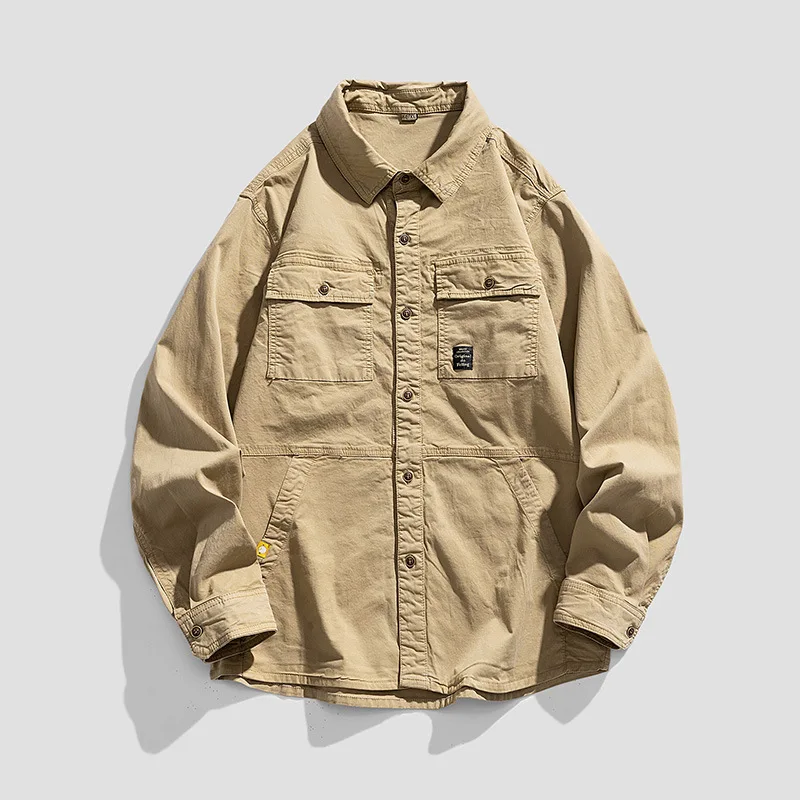 Korean Retro Long Sleeve Turn-Down Collar Shirt Men's Style Cool Design Loose Trendy Cardigan Jacket