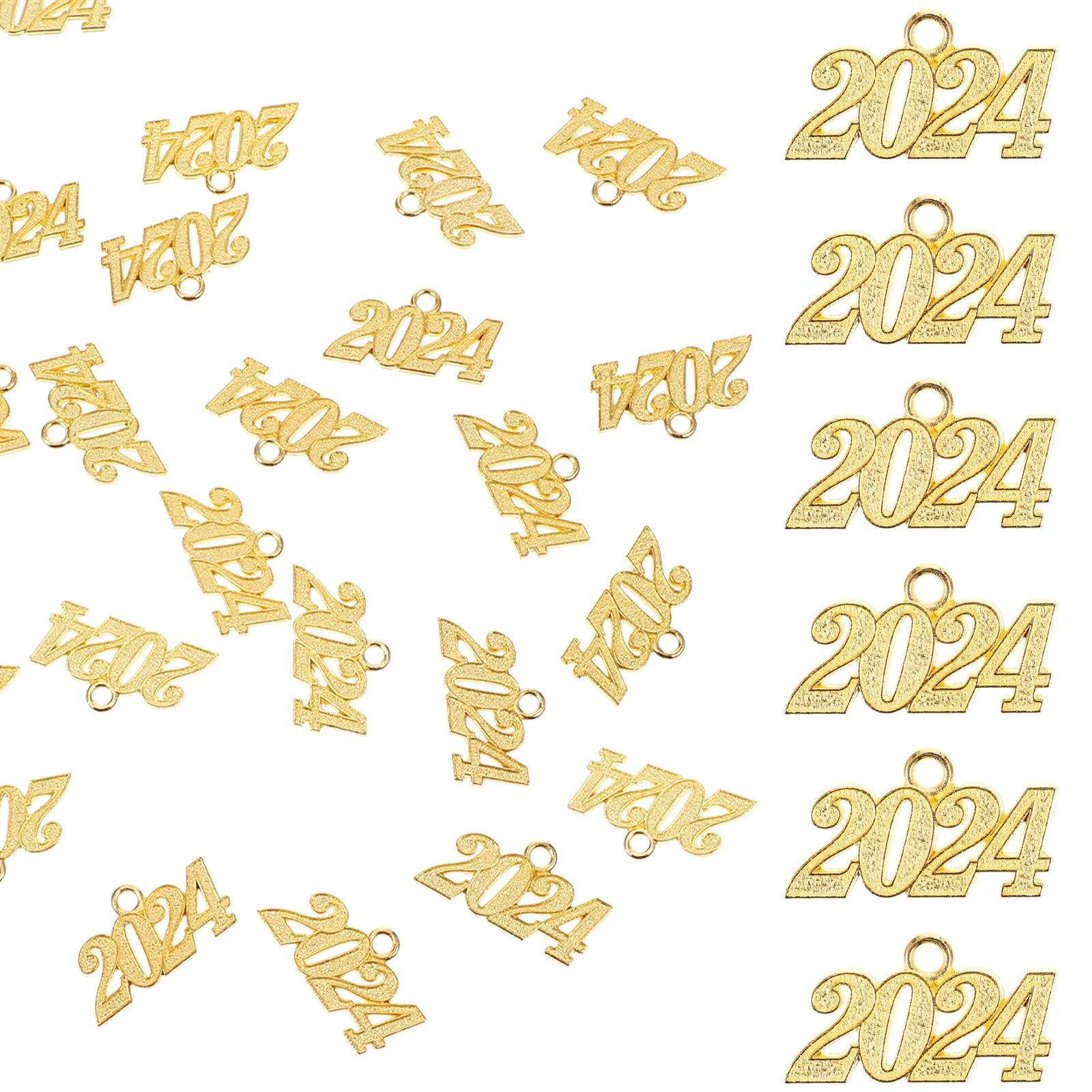 

50pcs 2024 Graduation Charms Pendant Necklace Making Golden Color Alloy Material DIY Craft Supplies Jewelry Accessories