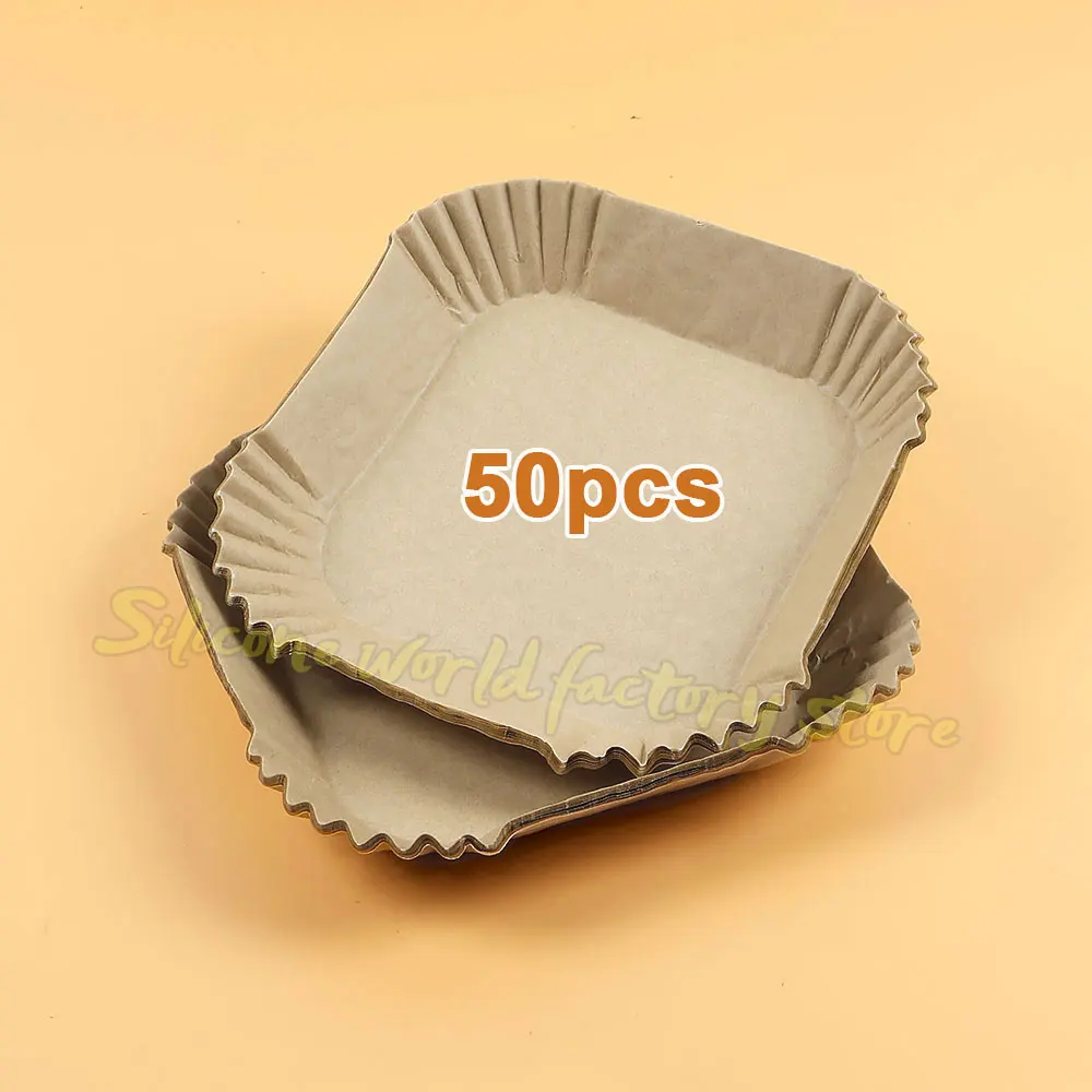 Silicone World 50pcs Air Fryer Paper Disposable Square Paper Food Cooking Oil Paper Airfryer Liner Baking Paper Oven Baking Tool