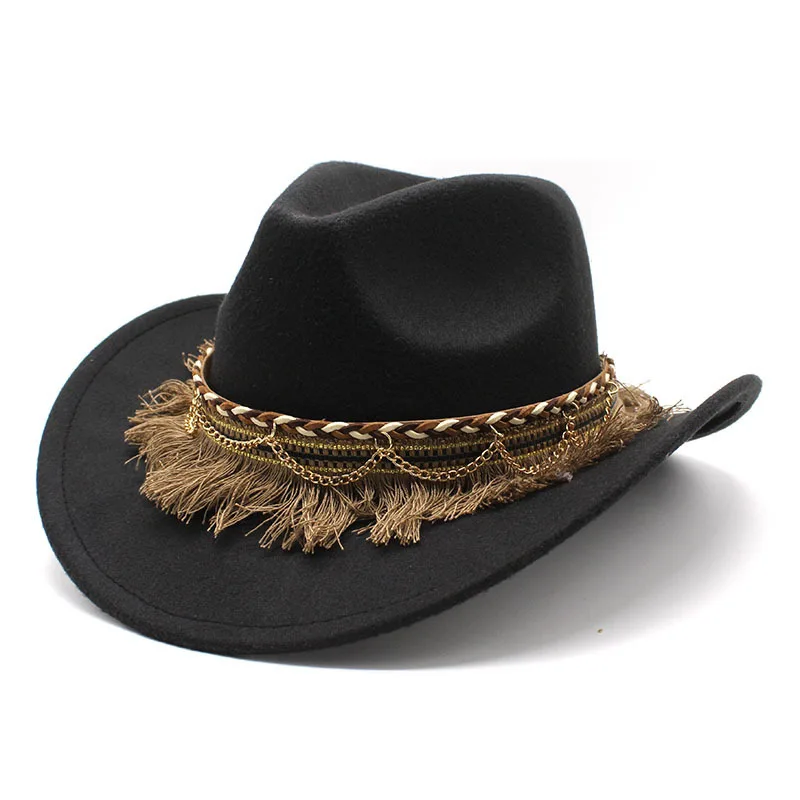 New British style belt soft felt hat for men and women top hat, flat brim gentleman hat, woolen jazz hat, western cowboy hat