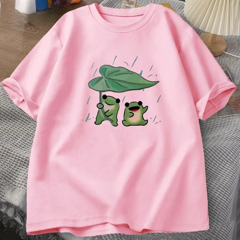 Summer Frog Cute T-shirts Interesting Frog Print T-shirts Men's and Women's Casual Short-sleeved Pure Cotton Streetwear