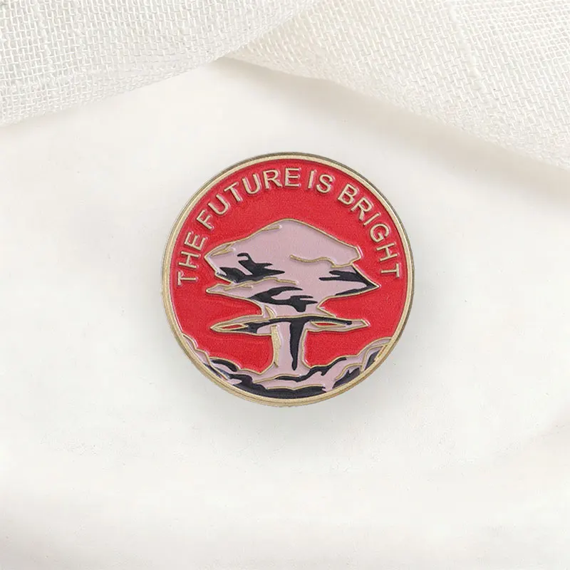 Red Mushroom Cloud Badge THE FUTURE IS BRIGHT Enamel Pins Fashion Lapel Metal Brooches Backpack Clothes Jewelry Gift for Friends