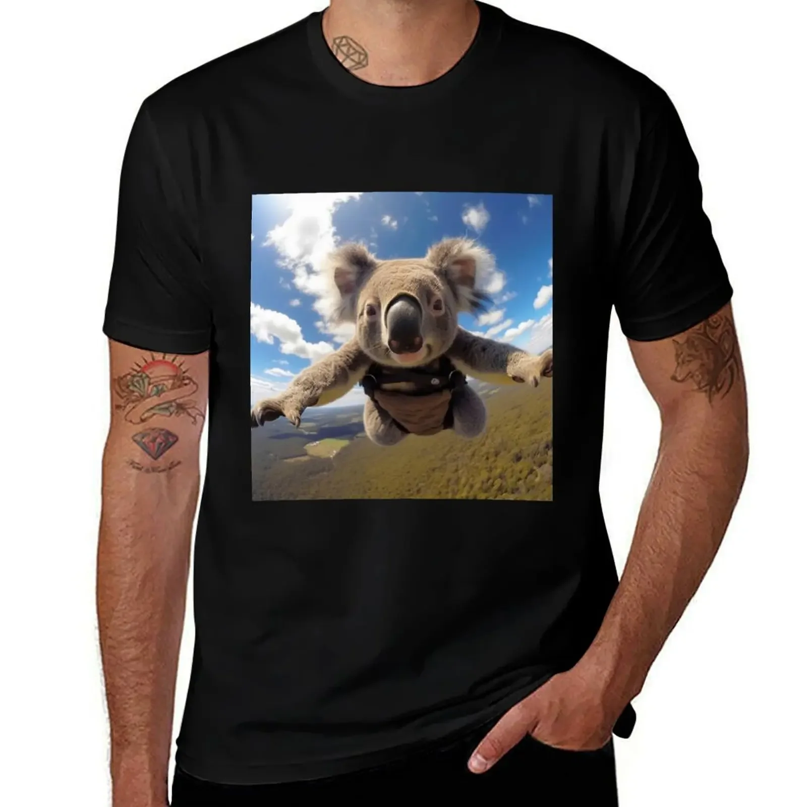 The Aerial Koala: Soaring Through the Sky T-Shirt customs design your own Luxury man mens champion t shirts