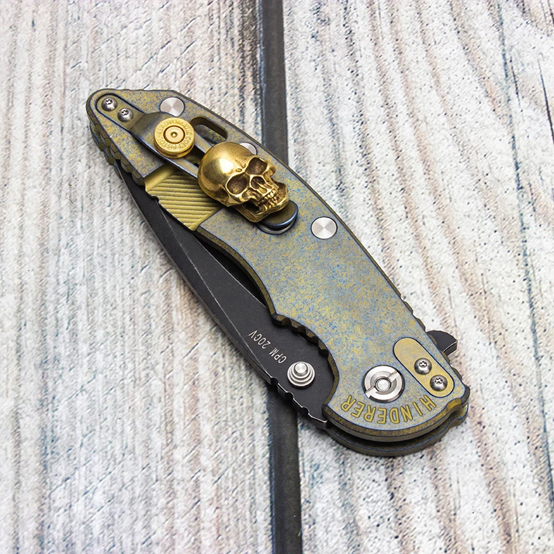 

Custom Folding Knife Hinderer XM-18 Pocket EDC Black CPM 20CV Blade Golden Titanium Handle Survival Tools Copper Part EVIL EYES