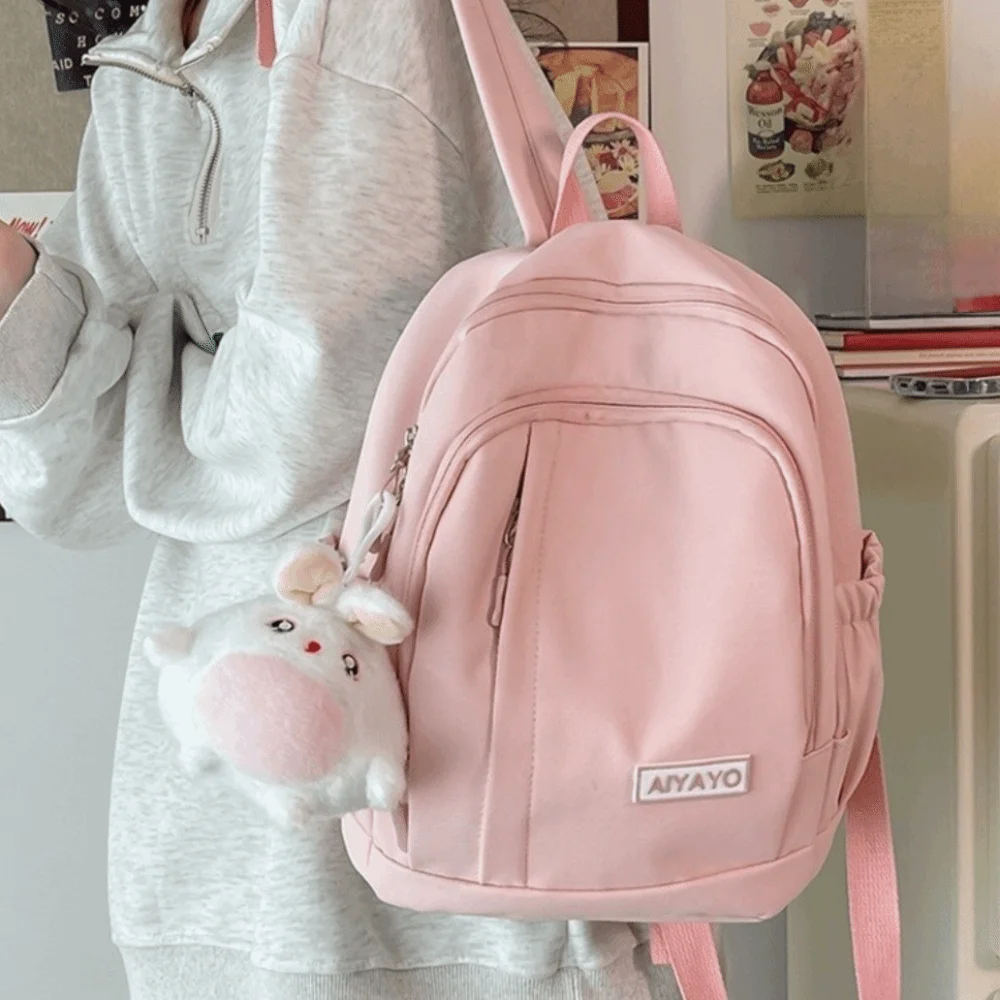 Mochilas de nailon para niñas, bolsos escolares con múltiples bolsillos de gran capacidad para estudiantes, bolsos de hombro para adolescentes de Color sólido de estilo japonés para uso diario