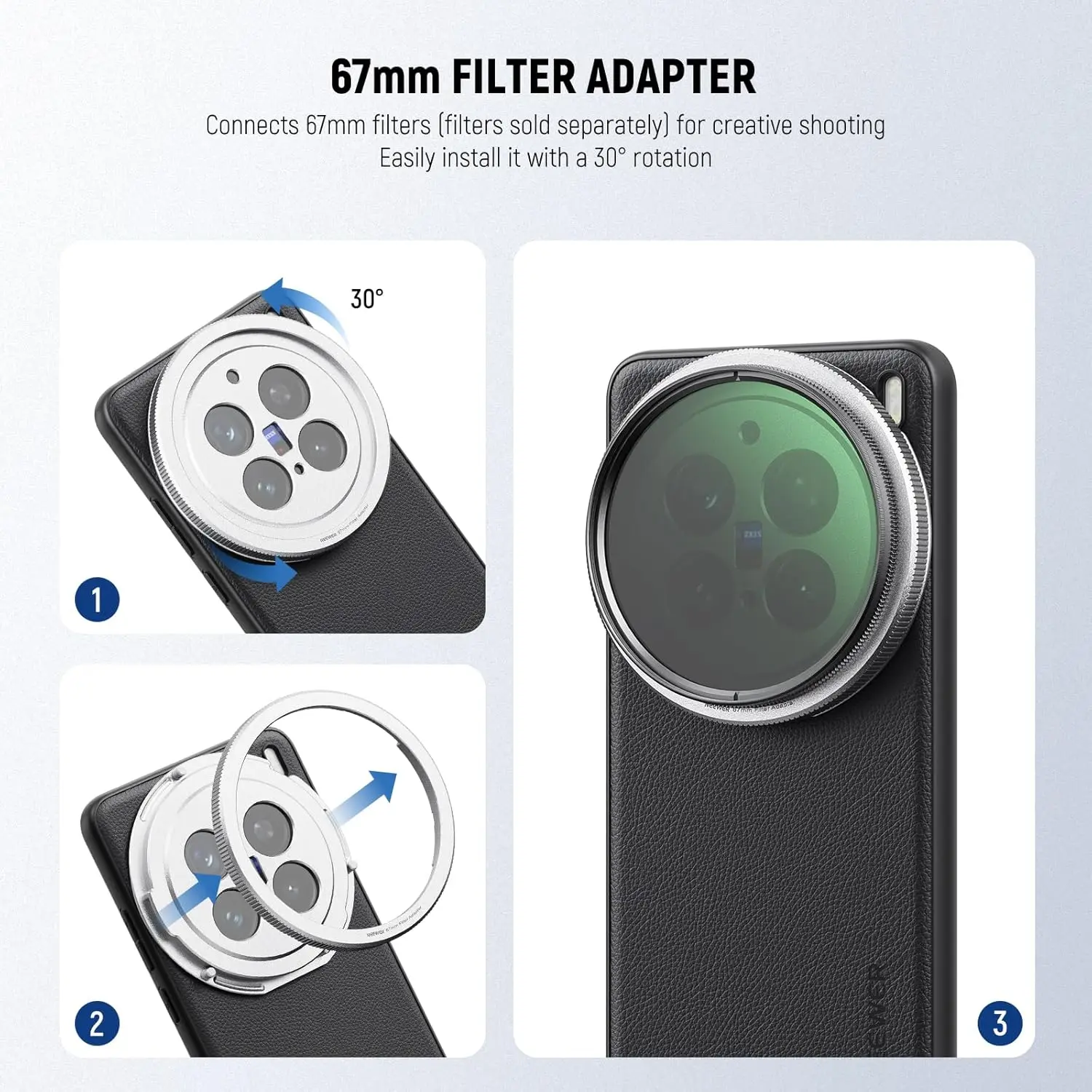 NEEWER Schutzhülle für VIVO X200 Pro/ULTRA/X100 ULTRA, robustes TPU + PC-Kunstleder mit 17-mm-Objektivhalterungen – Detail 3
