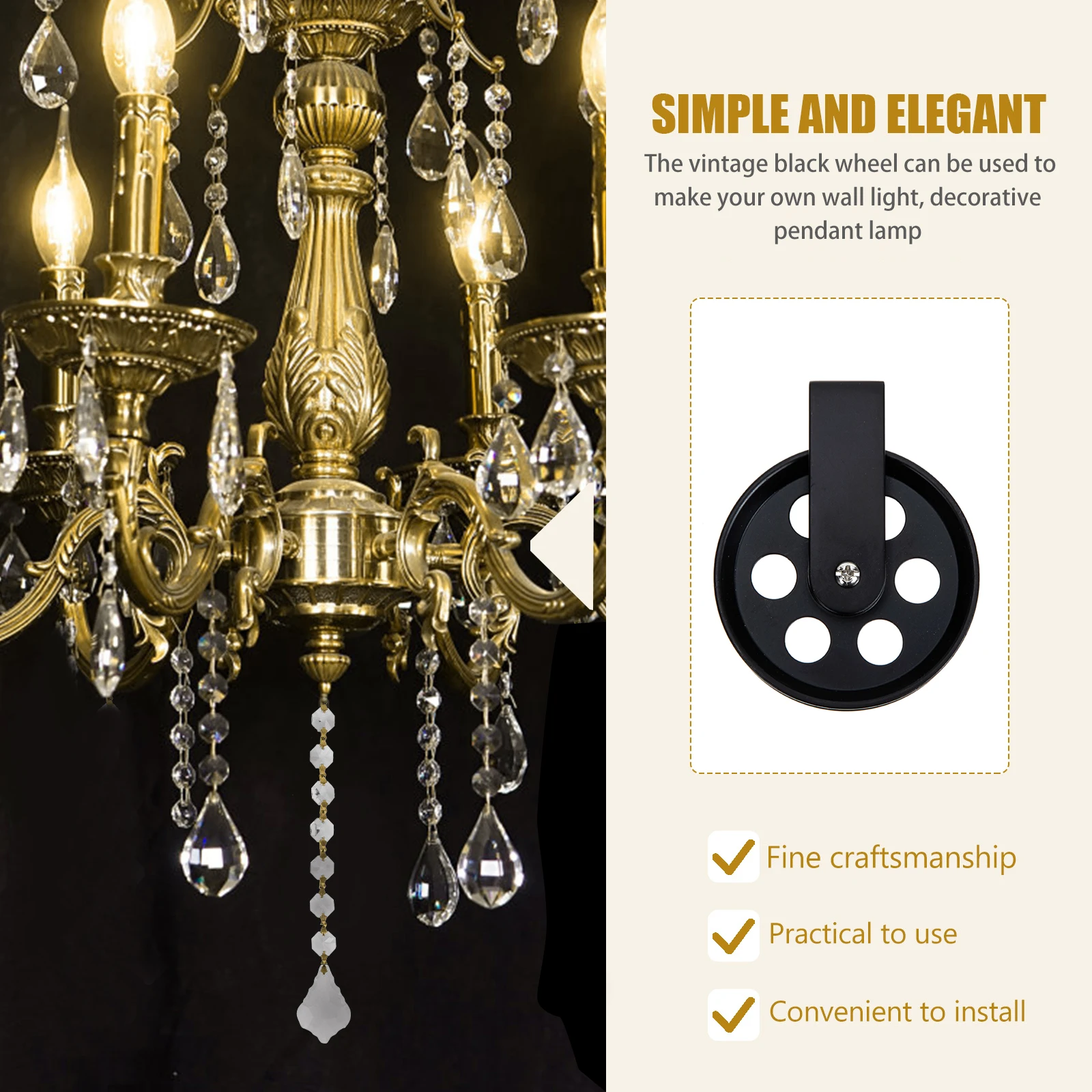 

Vintage Pulley Wheel 70Mm Black Retro Fixture Accessory For Pendant Lighting Decorative Wall Lamp Diy Lighting