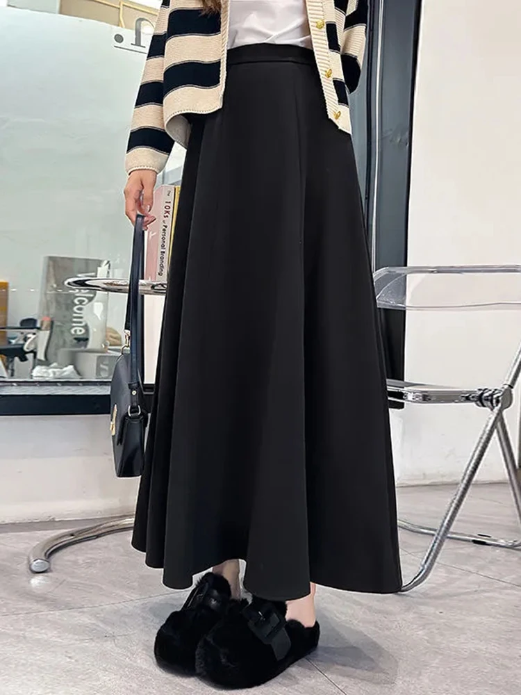 Autumn New Black Long Skirt Women Vintage All Match High Waist Skirt Korean Fashion Office Ladies Casual A Line Skirt Winter