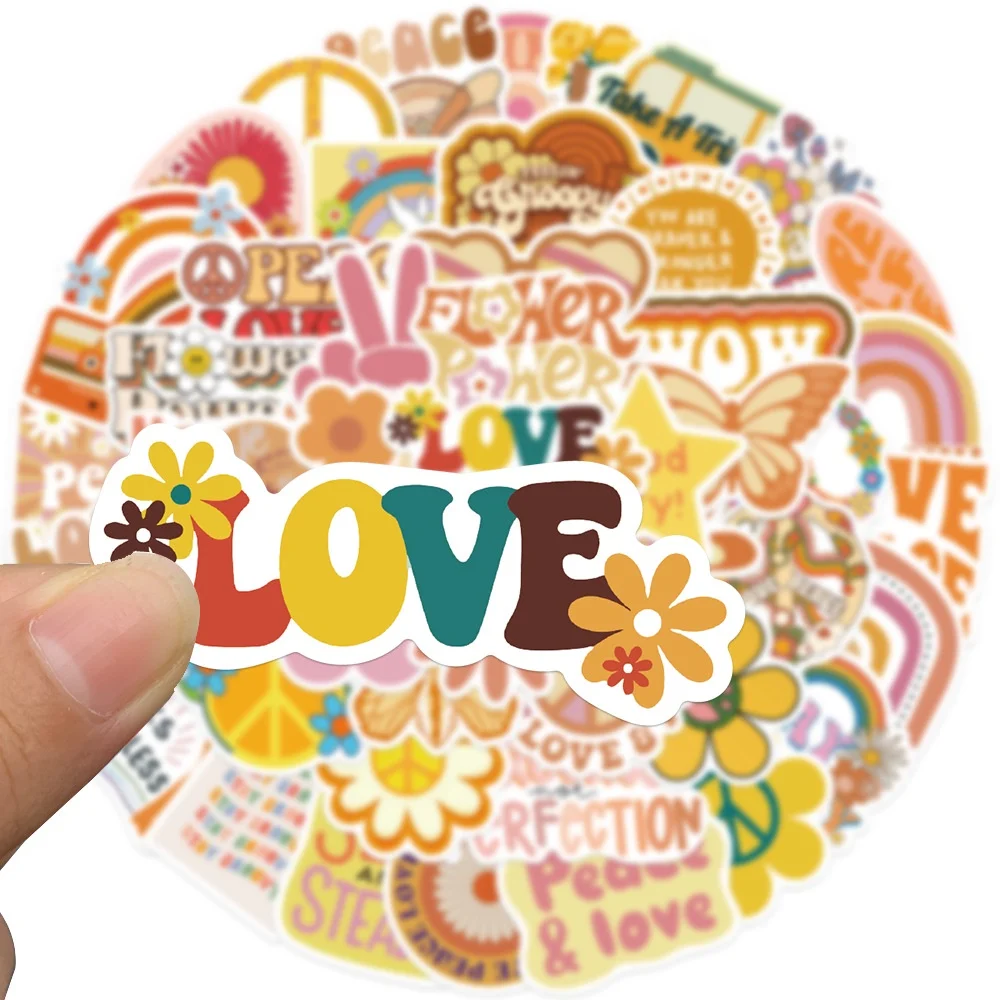 50PCS Groovy Boho Hippie Waterproof Graffiti Stickers For Bicycle Hand Account Pencil Case Decals BulingBulingStickers Store view 4