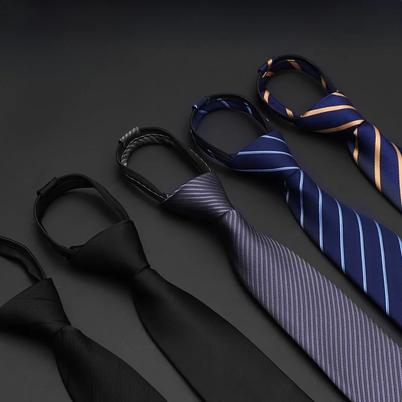 gravata-masculina-formal-com-ziper-sem-no-larga-8cm-listras-pretas-e-azuis-facil-de-usar-acessorio-de-moda