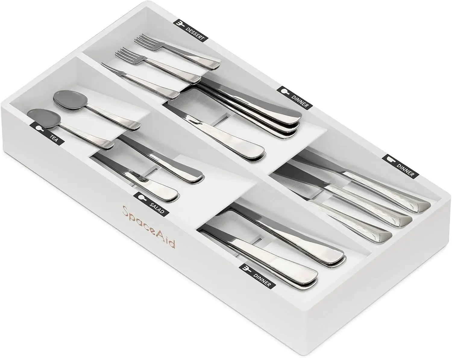 

Bamboo Silverware Drawer Organizer with Labels, Kitchen Utensil Tray Holder Organizer for Flatware
