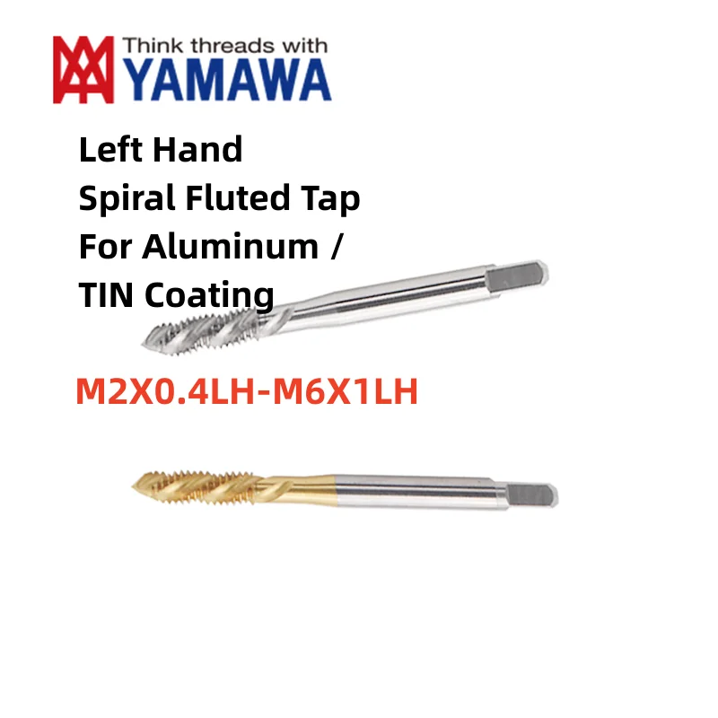 1PCS YAMAWA Metric Left hand Spiral Fluted Tap  For aluminum/With Tin Coating  Machine M2M2.5M2.6 M3M3.5M4M5M6 Screw Thread Tap