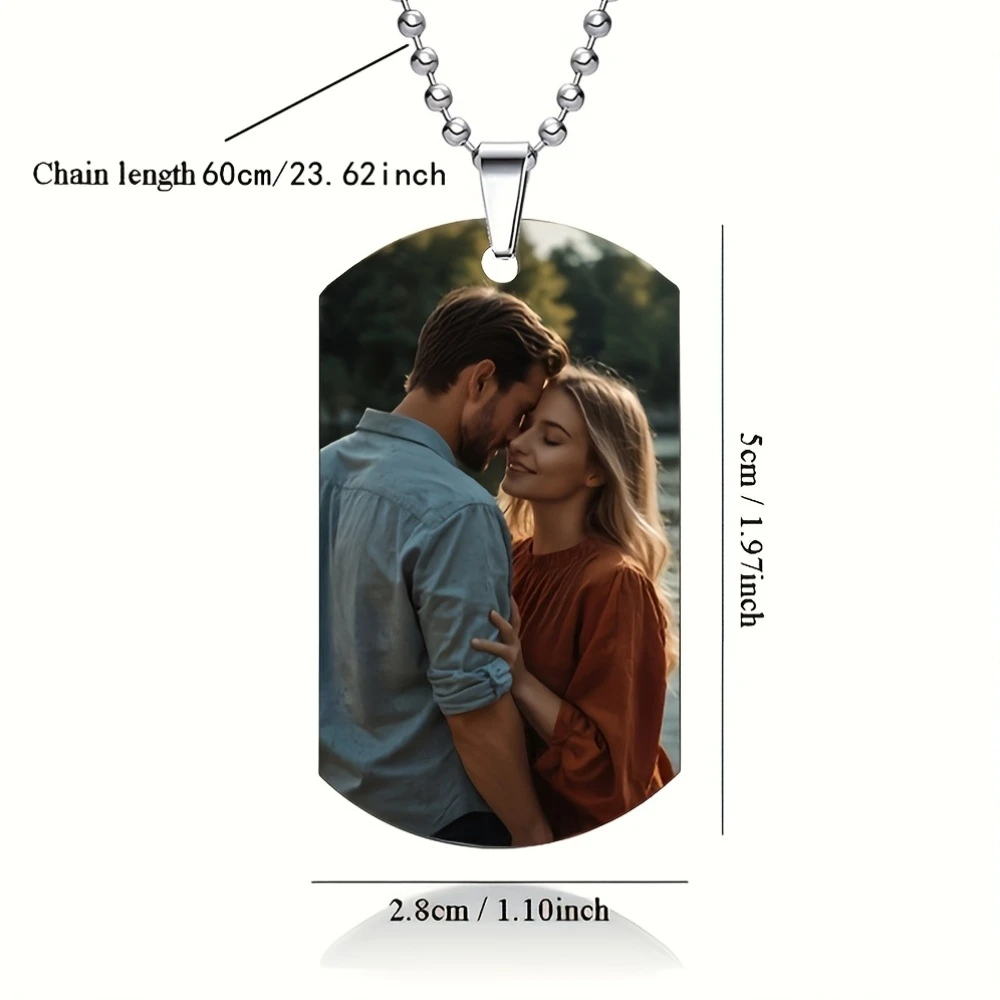 Custom Personalized Men's Pendant Necklace, Double-Sided Custom Color Photo/Text/Dog Tag Necklace, Couple Keychain Necklace