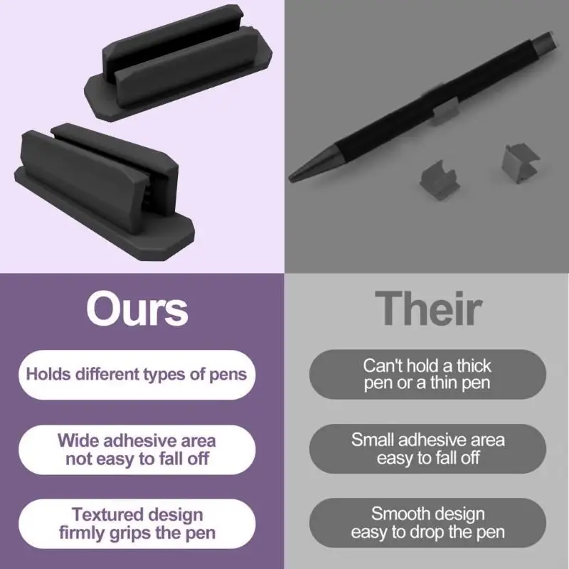  Silicone Pen Clip Holder Wall Mounted Adhesive Pencil Organiser Holder for Desk