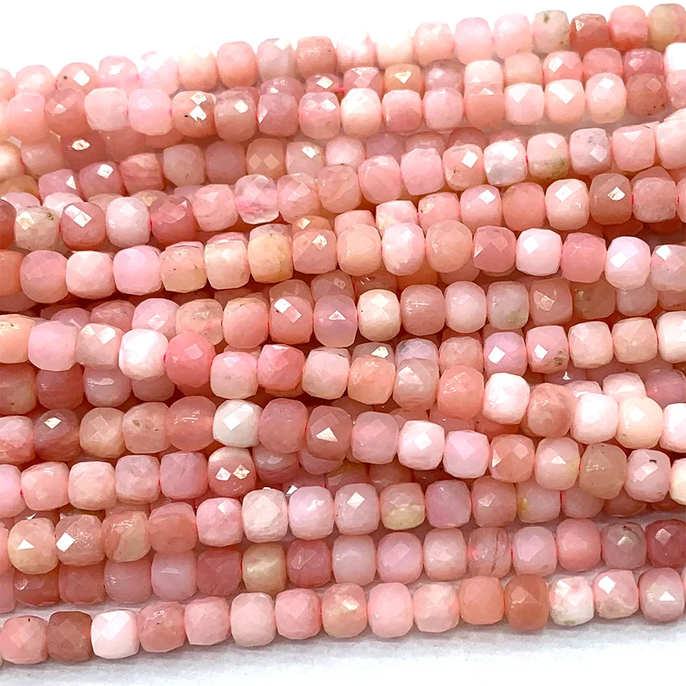 Veemake Natural Pink Opal Faceted Cube Irregular Loose Smooth Beads For Jewelry Making 06799