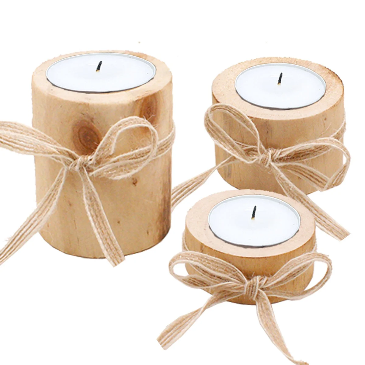 Romantic Party Craft Candlestick Wooden Candle Holder Set Home Decor with Rope Gift Office Atmosphere  Wedding Decoration