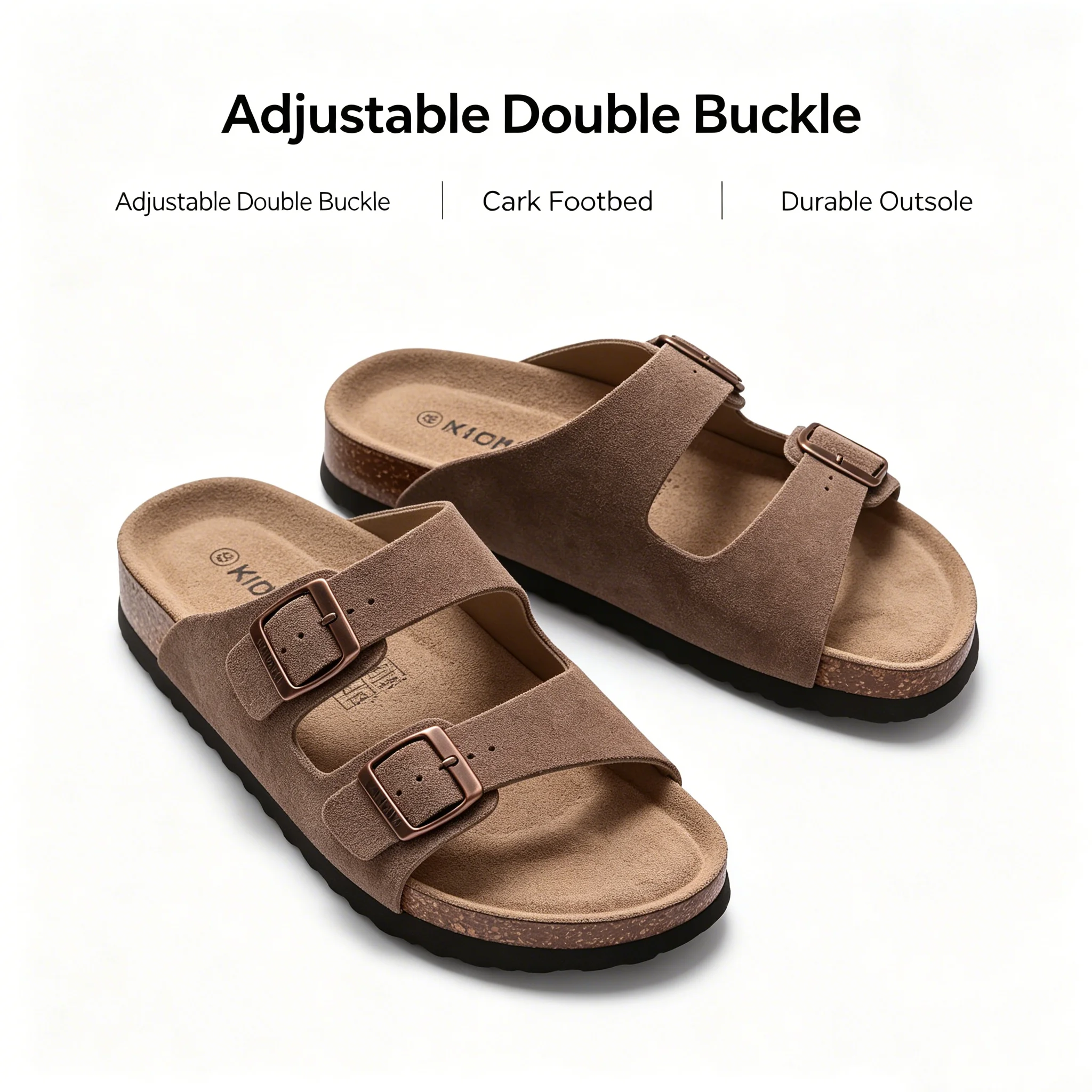 Shevalues Women's Summer Cork Sandals with Arch Support Comfortable Cork Footbed Slide Fashion Adjustable Buckle Beach Slippers