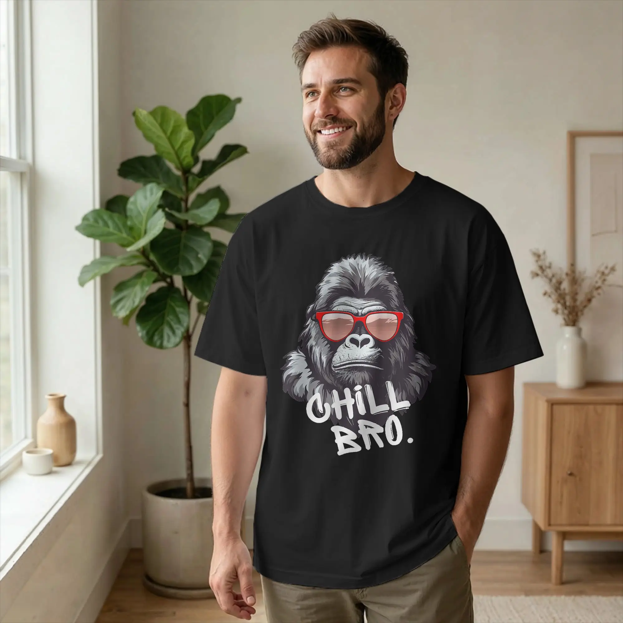 Chill Bro Cool Chimp with Sunglasses Gamer T Shirts Men's  Cotton Vintage T-Shirt O Neck  Tees Short Sleeve Clothing Original