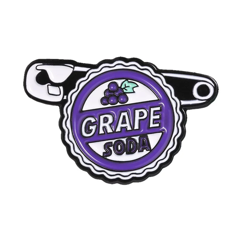 Vintage Brooches Cartoon Grape Soda Bottle Cap Metal Badges Small Gifts Wholesale Hat Pins for Clothes Backpack Accessories Pin