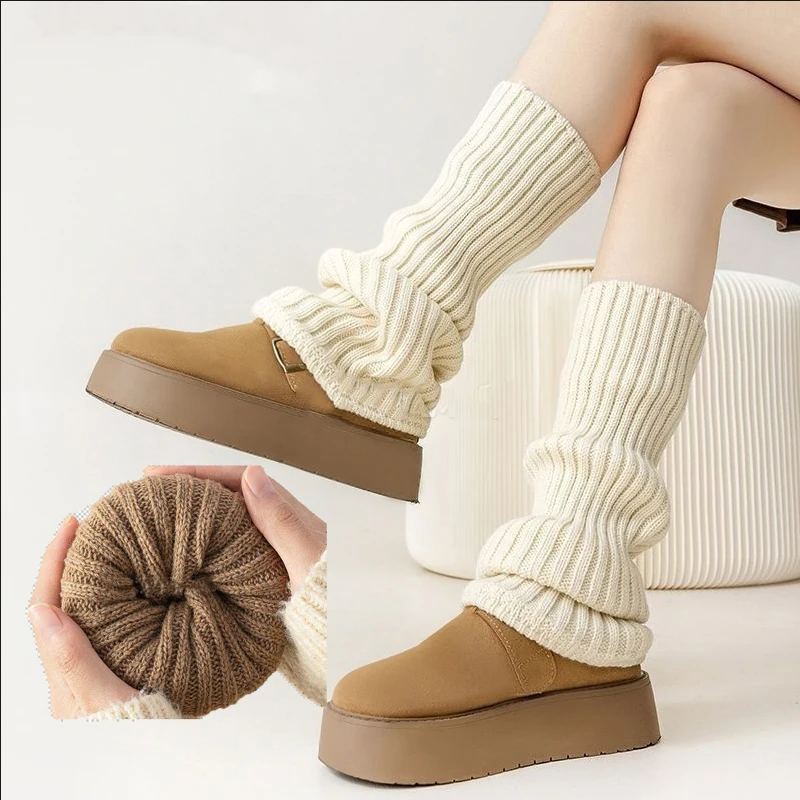 Winter Knitted Heap Foot Warme Women's Long Warm Foot Cover JK Lolita Punk Bubble Socks Foot Cover Crochet Socks Basic Sock