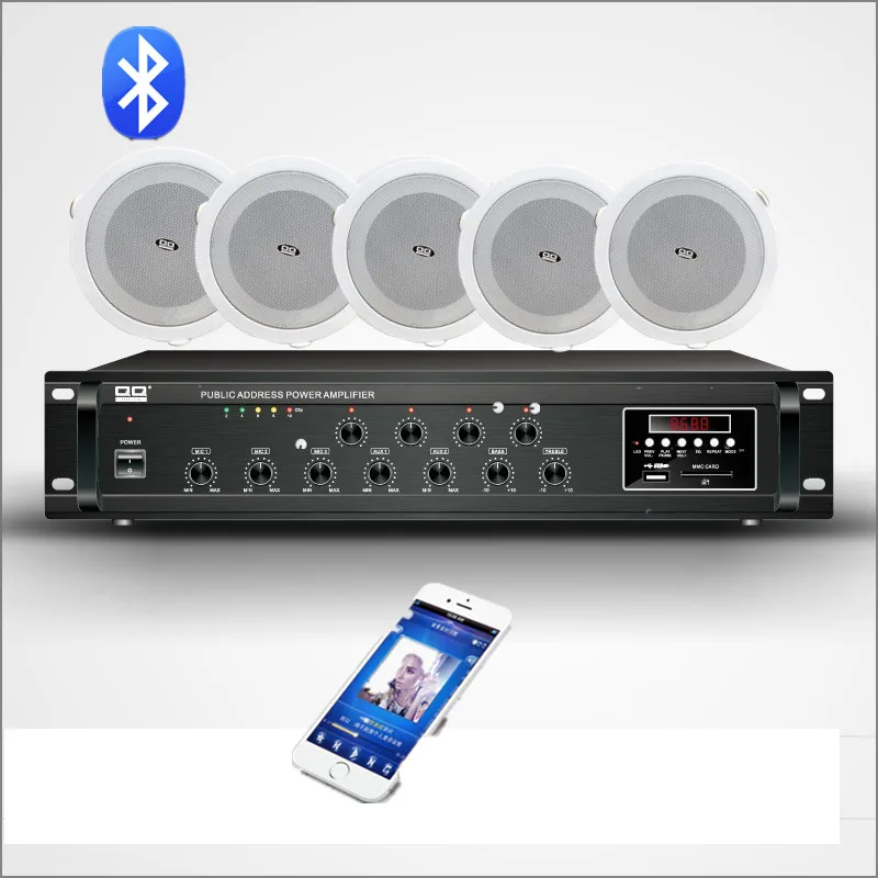 QQCHINAPA 100V 200W  One Mixer Amplifier+5 ceiling speaker Public Address system  mixer Amplifier  for beauty salons,store