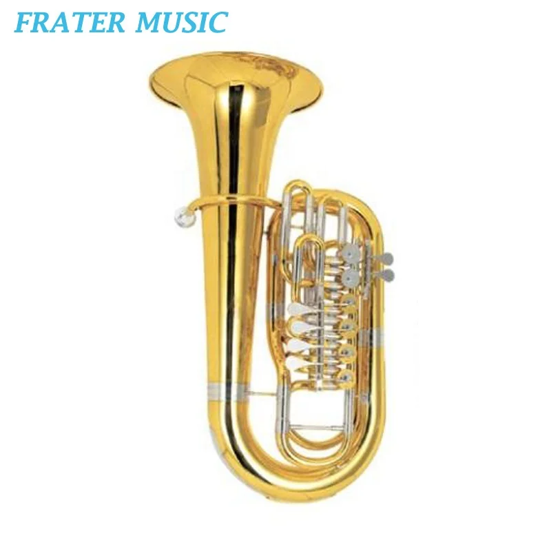 

High Grade Gold Lacquer F Tone / Key Yellow Brass / H85 Copper Bell 4/4 Tuba With 6 Rotary Valve Keys (JTUF-425)