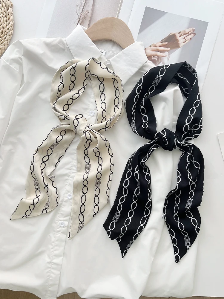 

Faionable Long Chain Silk Scarf Spring Summer Trendy Korean Sle Small Bandana Headwear Hairband Scarf Multifunctional Pol...