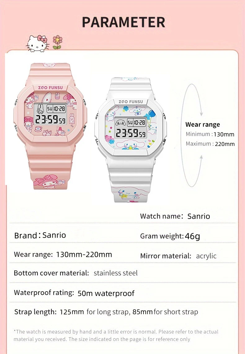 Sanrio LED Digital Watchs Melody Watch Student Versatile Silicone Watch Children\'s Wrist Watch Waterproof Sports Kids Clock Gift