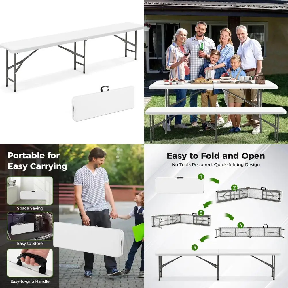 مقعد بلاستيكي متين HDPE قابل للطي بطول 6 أقدام مع أرجل معدنية للاستخدام الخارجي، مثالي للنزهات والحدائق والتخييم والمتنزهات #1