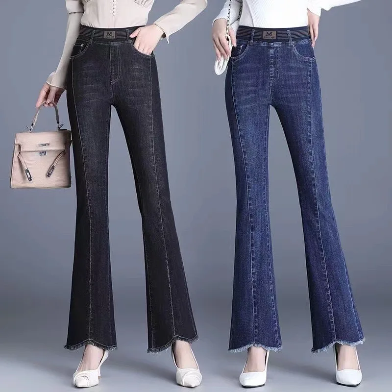 Winter warme Skinny Stretch Flare Jeans Frauen hohe Taille verdicken Samt gefütterte Jeans hose koreanische solide Vintage verdicken Vaqueros