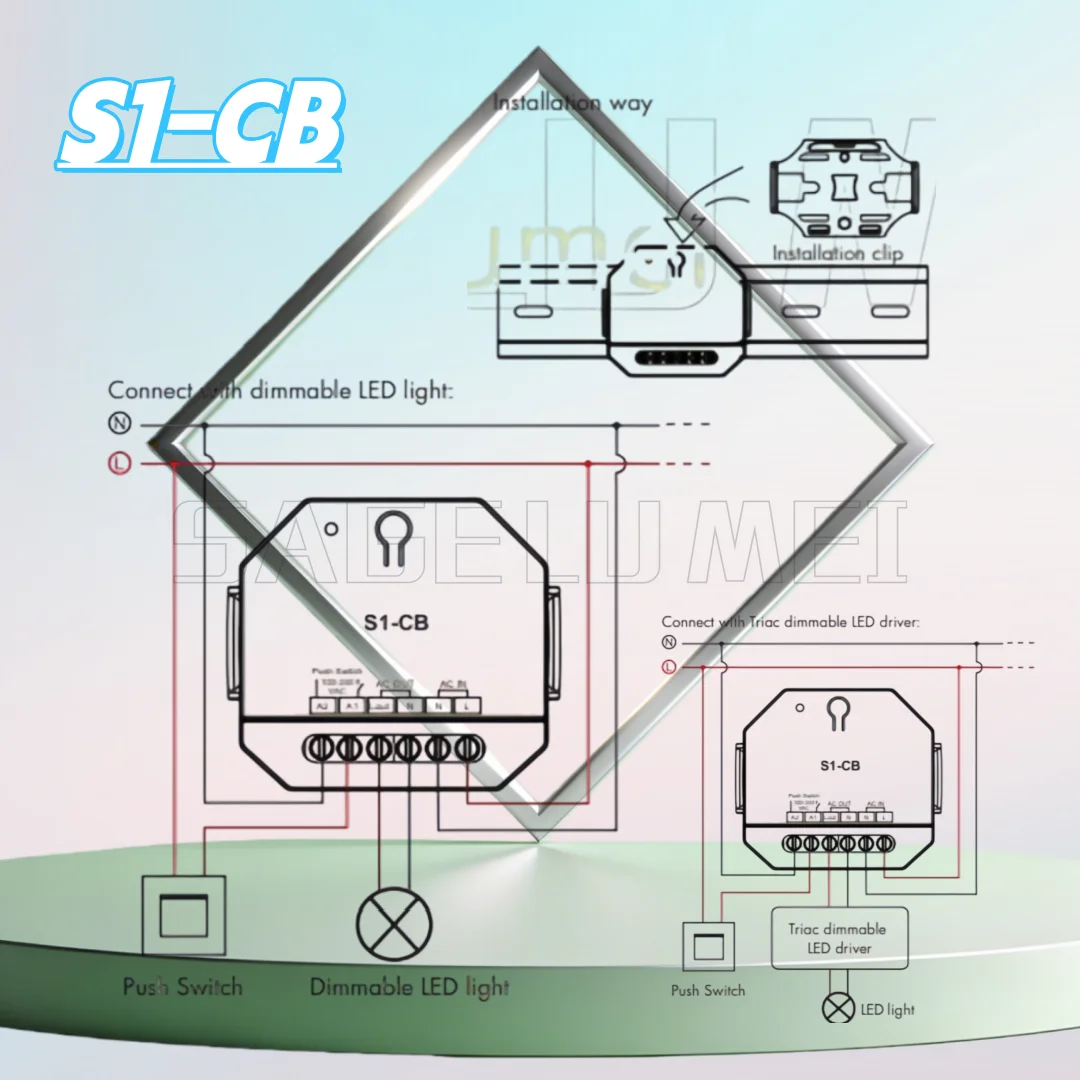 

100-240VAC SKYDANCE 1CH*1.5Adim and switch single color dimmer Casambi Bluetooth + RF Triac Dimmer S1-CB 1 channel New LED lamps