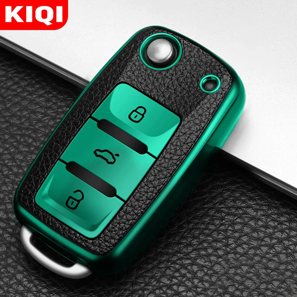 KIQI TPU Leather Car Key Case Cover for Volkswagen VW Golf 4 5 6 Jetta Polo Passat Skoda Superb Octavia Fabia Seat Ibiza Leon