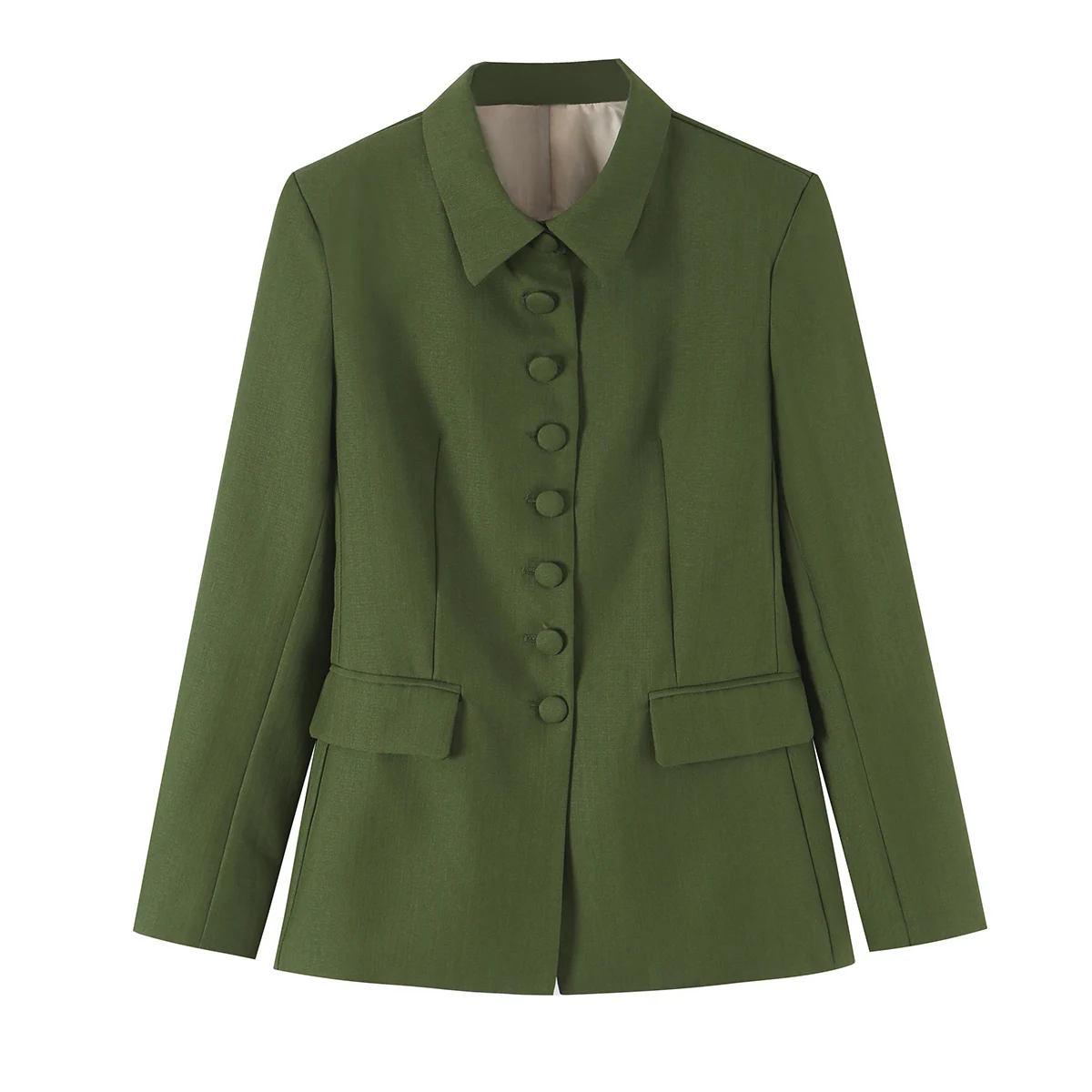 Women Green Stand Blazers Spring Autumn Female Slim Fit Single Breasted Suit Jackets Lady Elegant Ol Long Sleeve Outerwear Coats