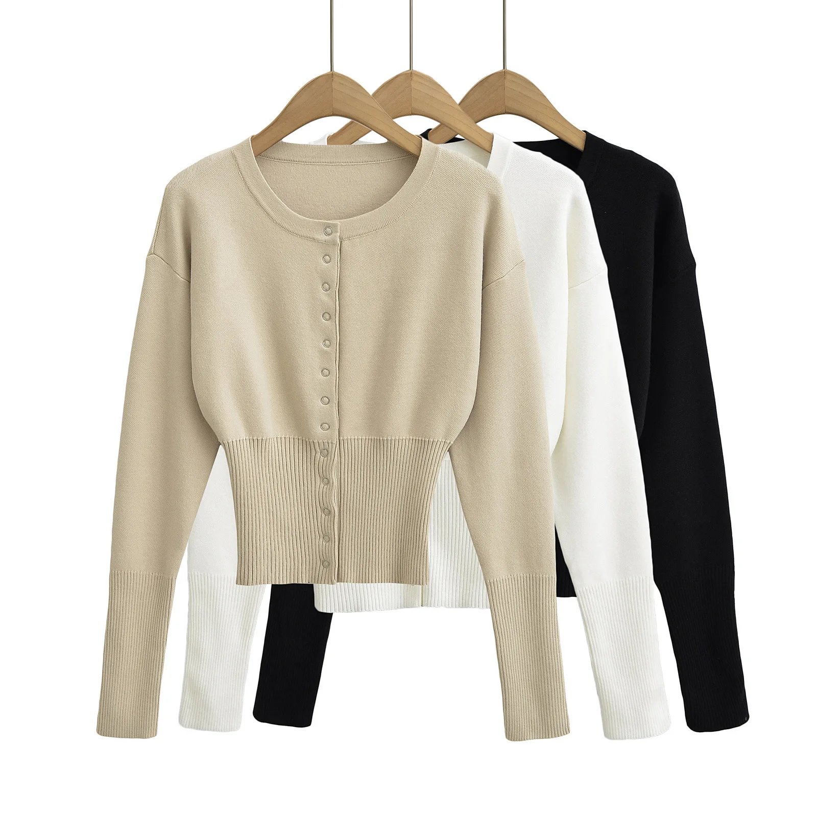 

Autumn Fashion Knitwear Cardigan Top Women's Ribbed Patchwork Slim Casual Cropped Inner Top Women's Knit Cardigan Outwear