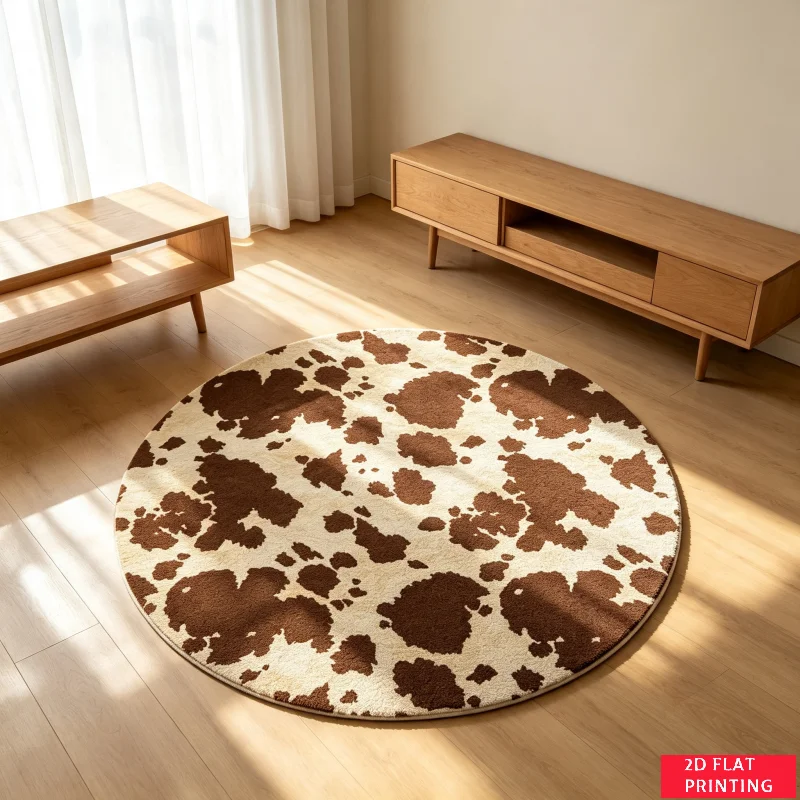 Modern Black White Cowhide Spot Round Carpet For Contemporary Minimalist Home Floor With Monochrome Abstract Look