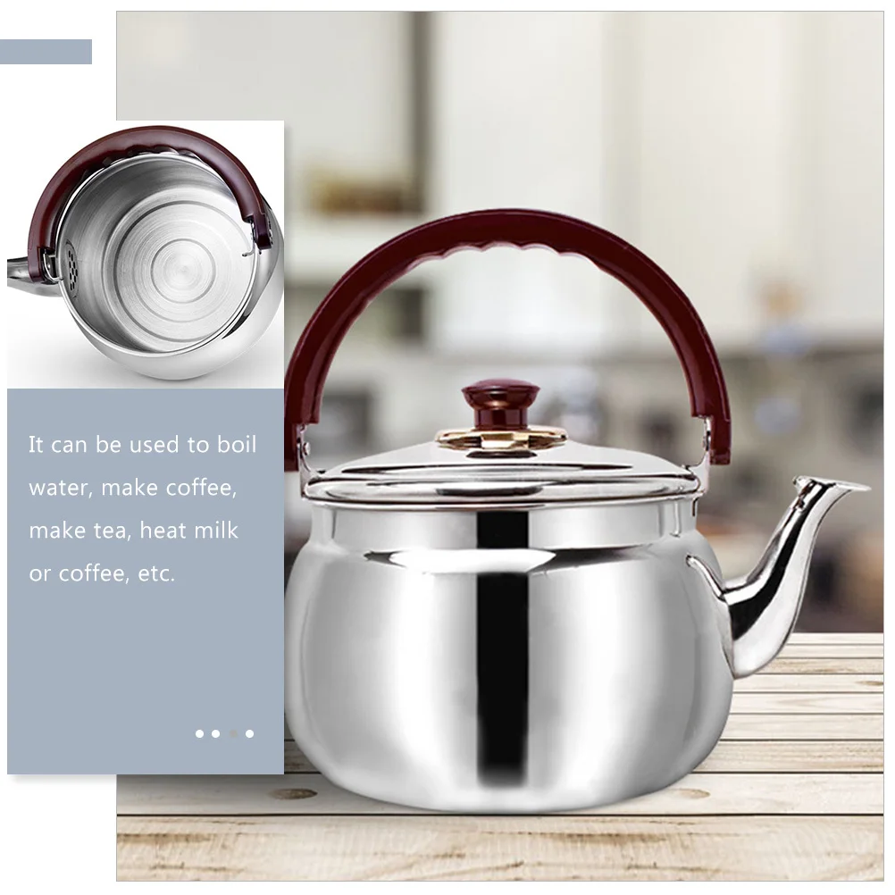 

1pc Whistling Teakettle Stainless Steel Boil Water Kettle Large Capacity For Tea Coffee Milk Kitchen Gadget Silver