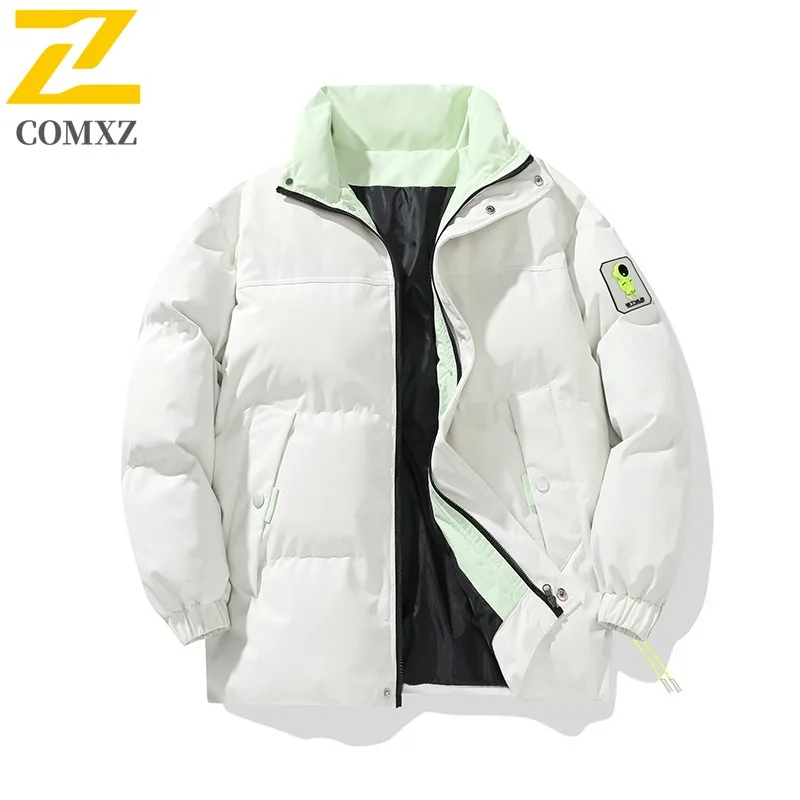 

COMXZ 2025 Winter Stand Collar Padded Thick Quilted Jacket Streetwear Fashion Men Solid Color Puffer outdoor sports Cotton Coat