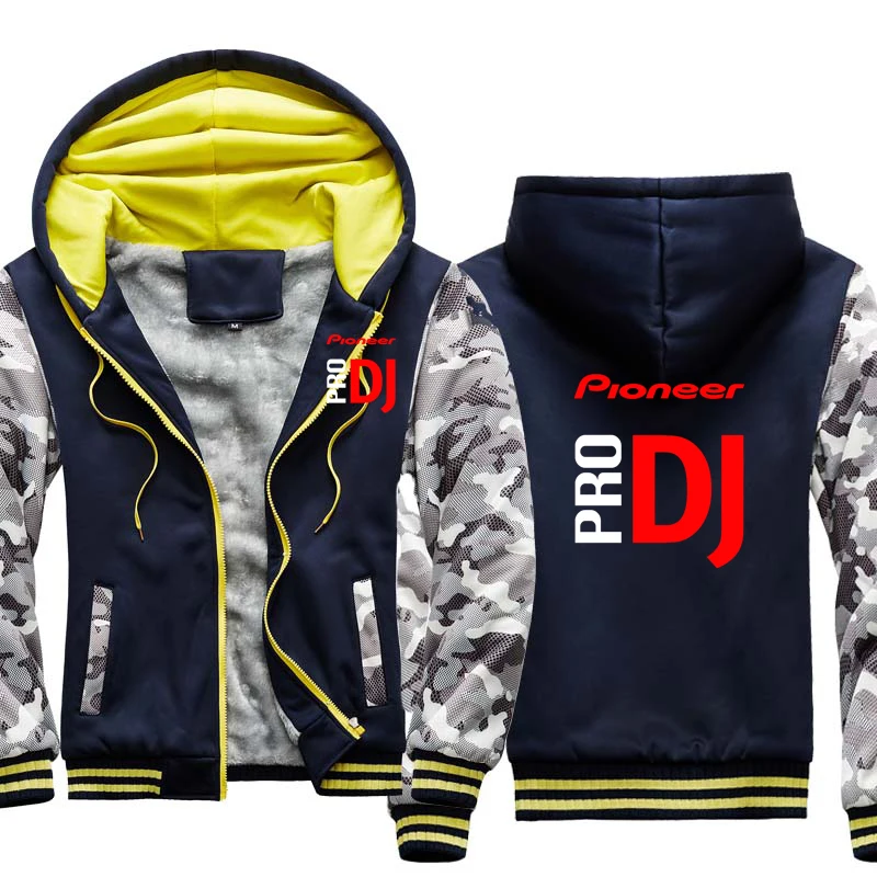 Winter Thicken Warm Men‘s Jacket Pioneer Pro DJ Print Man Hooded Jacket Fleece Cotton Zipper Camouflage Raglan Mens Coat