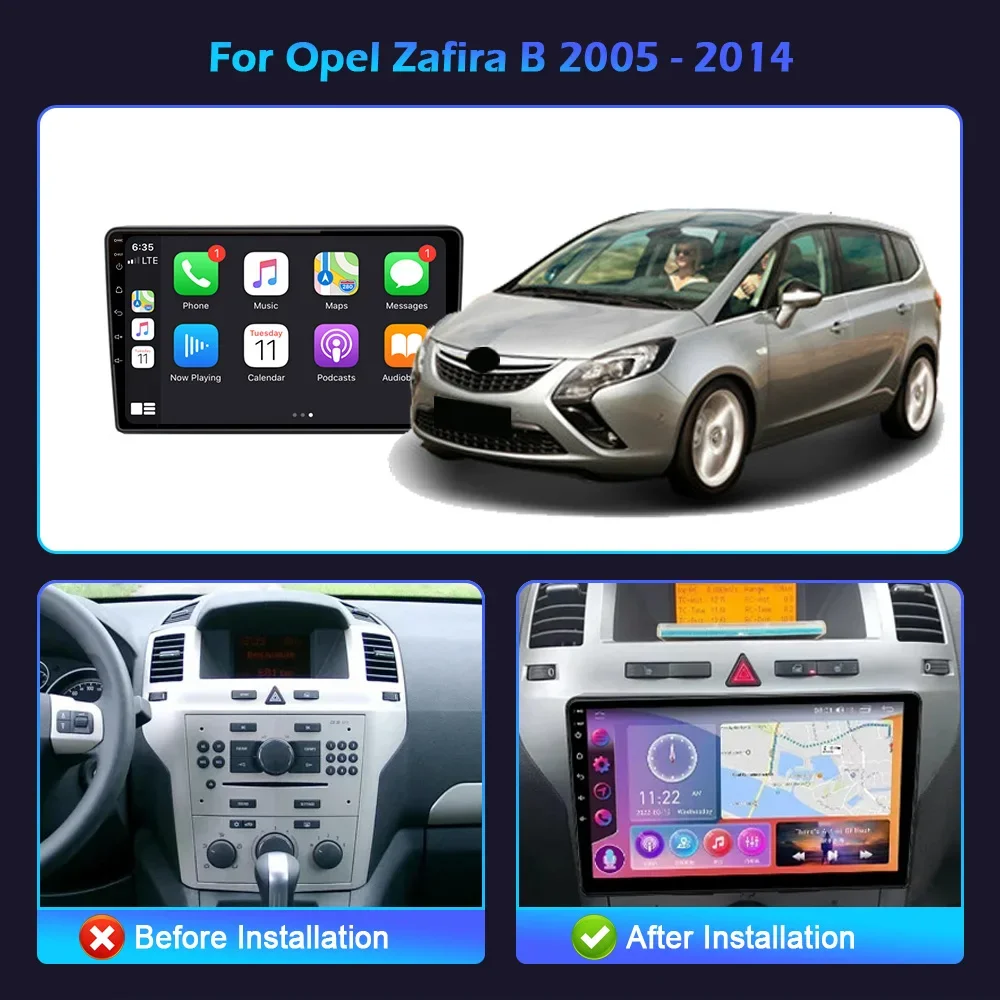 Android 14 For Opel Zafira B 2005-2014 Head Unit 2DIN WIFI Wireless Carplay Stereo Screen Car Radio Multimedia Navigation