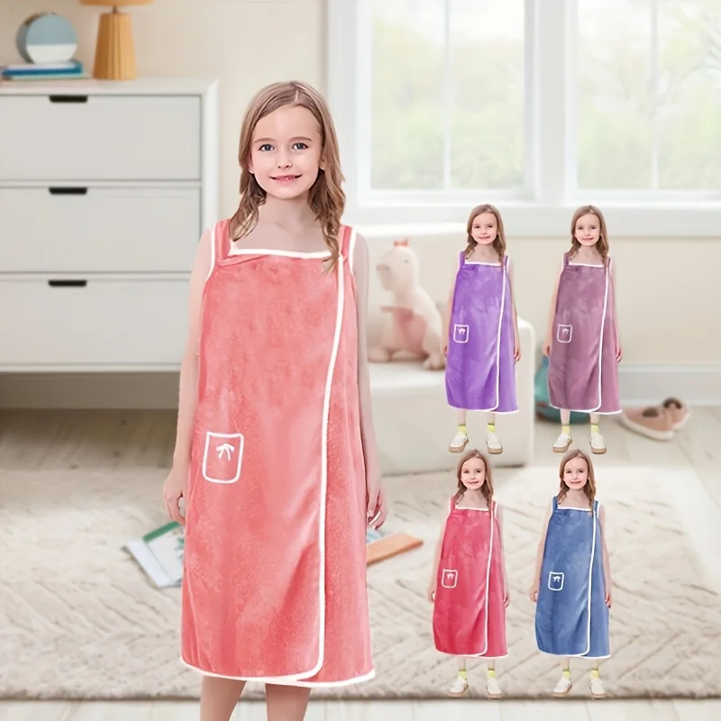 رداء حمام ناعم وماص للشباب - منشفة حمام مريحة يمكن ارتداؤها مع جيب للأولاد والبنات، ديسي حديثة ذات طابع مساحة