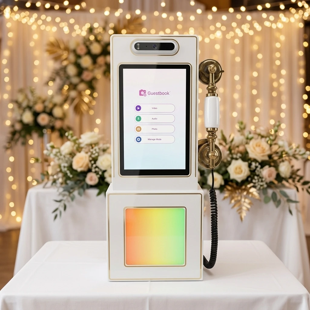 Retro 10.1 Inch Touchscreen Telephone Audio Video Guestbook with Voice Recorder for Weddings