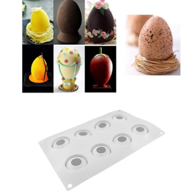 Molde de silicone em forma de ovo de Páscoa, 8 furos, tridimensional, gesso, bricolage, handmade, decoração para o lar