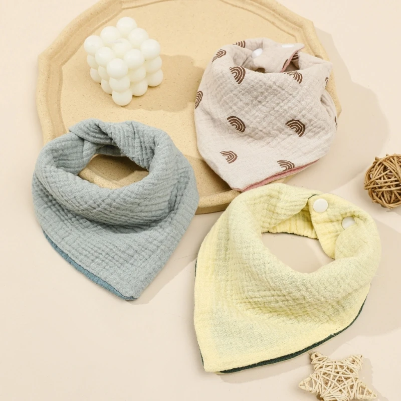 1Pc Double-sided Cotton Gauze Baby Bib Muslin Newborn Burp Cloths Adjustable Button Snap Boys Girls Saliva Towel Bandana