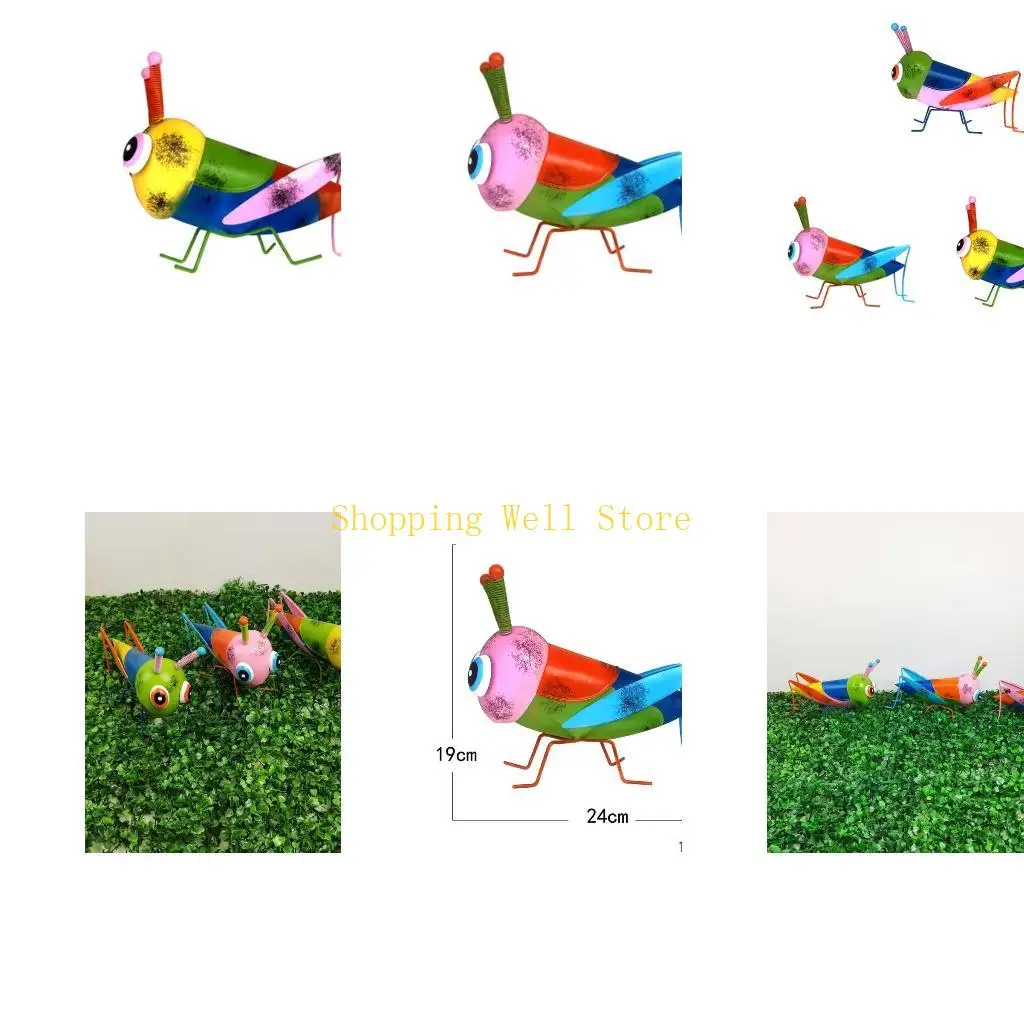 KX4B Metal Art Colorful Grasshopper Garden Statues for Patio Yard Lawn Tree Locust Figurines Decorations