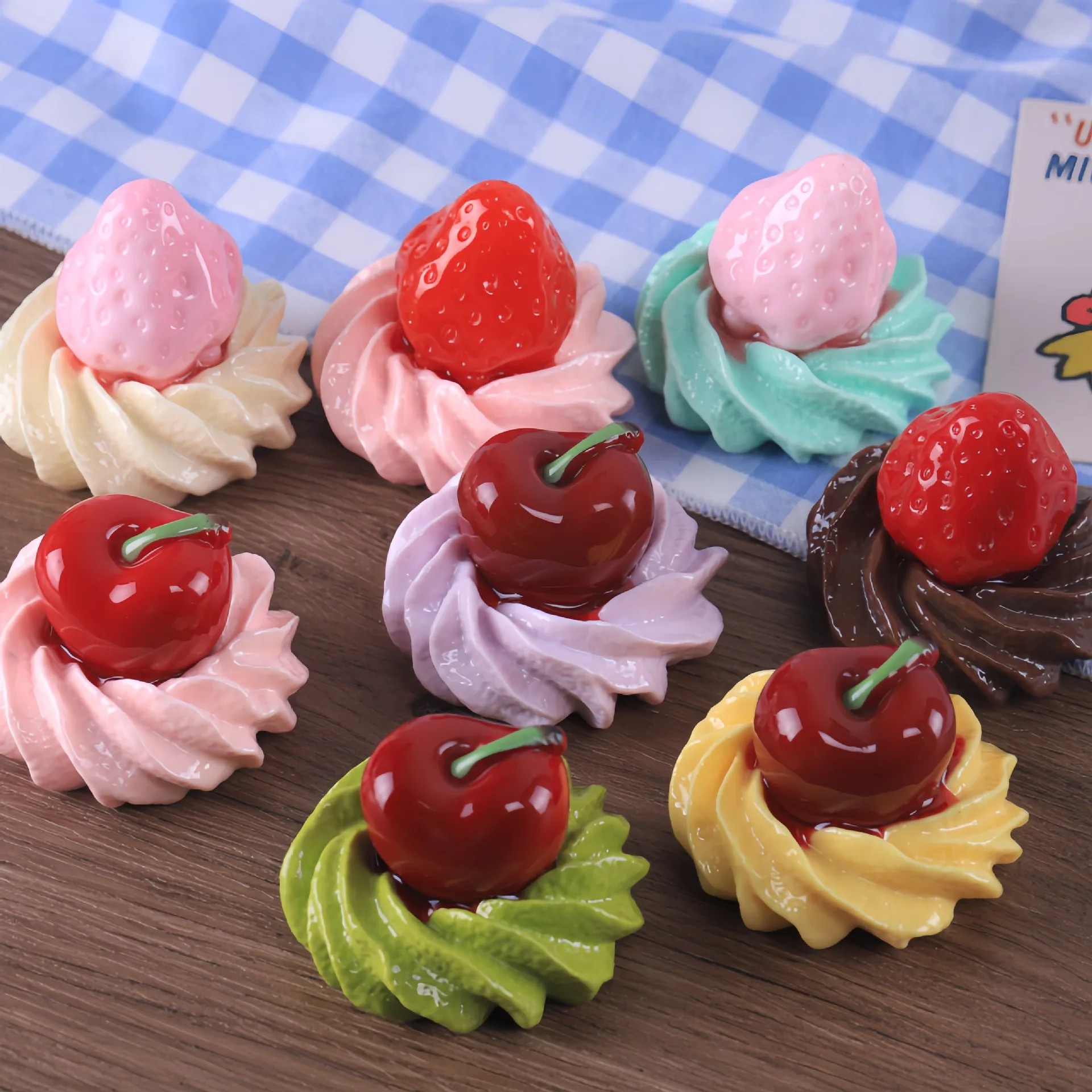 1pc Cherry Strawberry Cookies DIY Resin Accessories Simulation Miniature Ornament