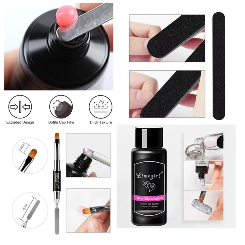 Nagelverlengingslijmset 15 ml Nagelverlengingslijm Dubbele kopborstel UV-lamp Kristallijmset