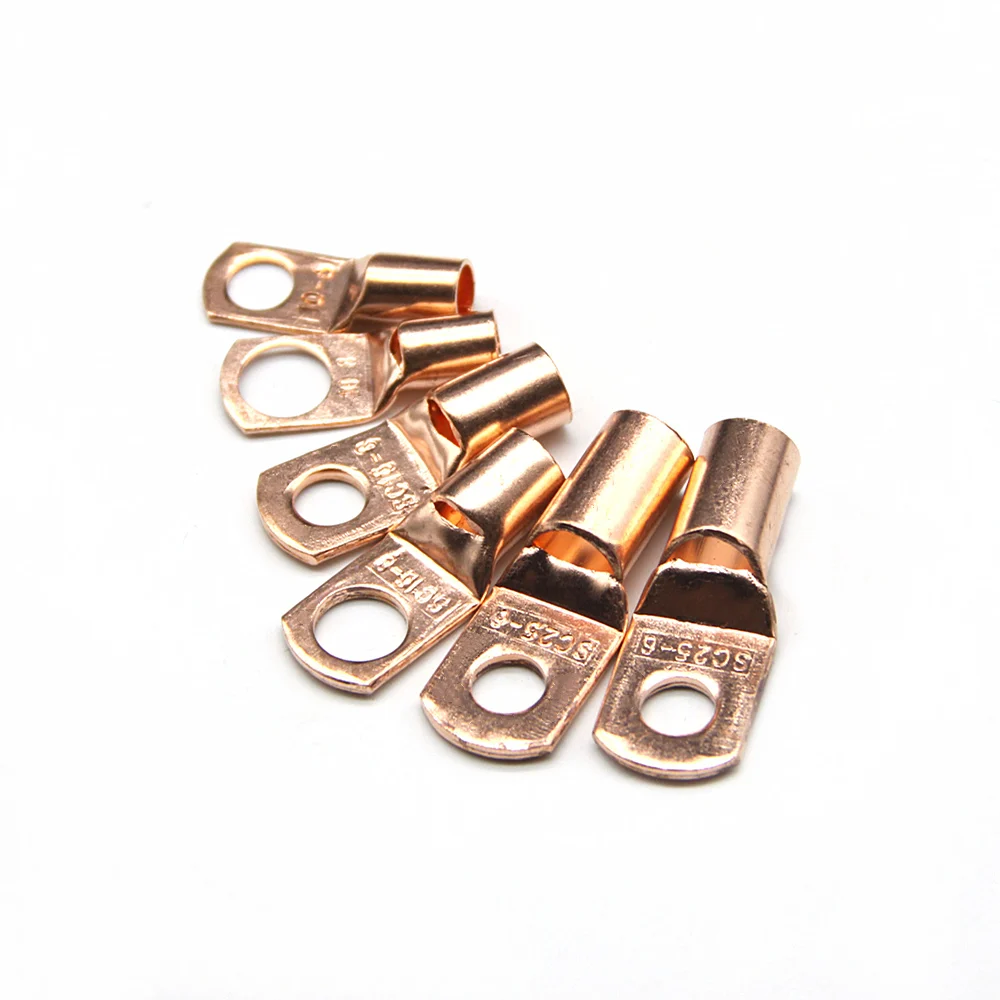 10/25/50Pcs SC Type Wire Lug Terminals SC6 SC10 SC16 SC25 Cable Lug Wire Connectors Hole ID 6mm 8mm 10mm Gold Electrical Lug
