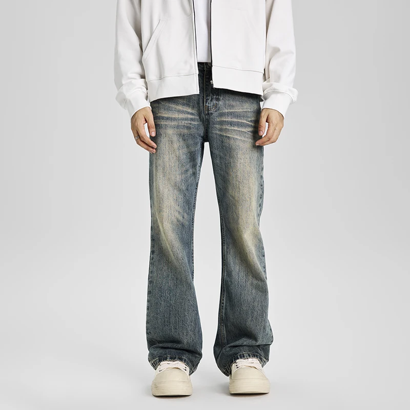 

Men's Jeans American Style Vibe Washed Vintage Trendy Moustache Effect Pattern Wide Leg Straight Denim Long Pants