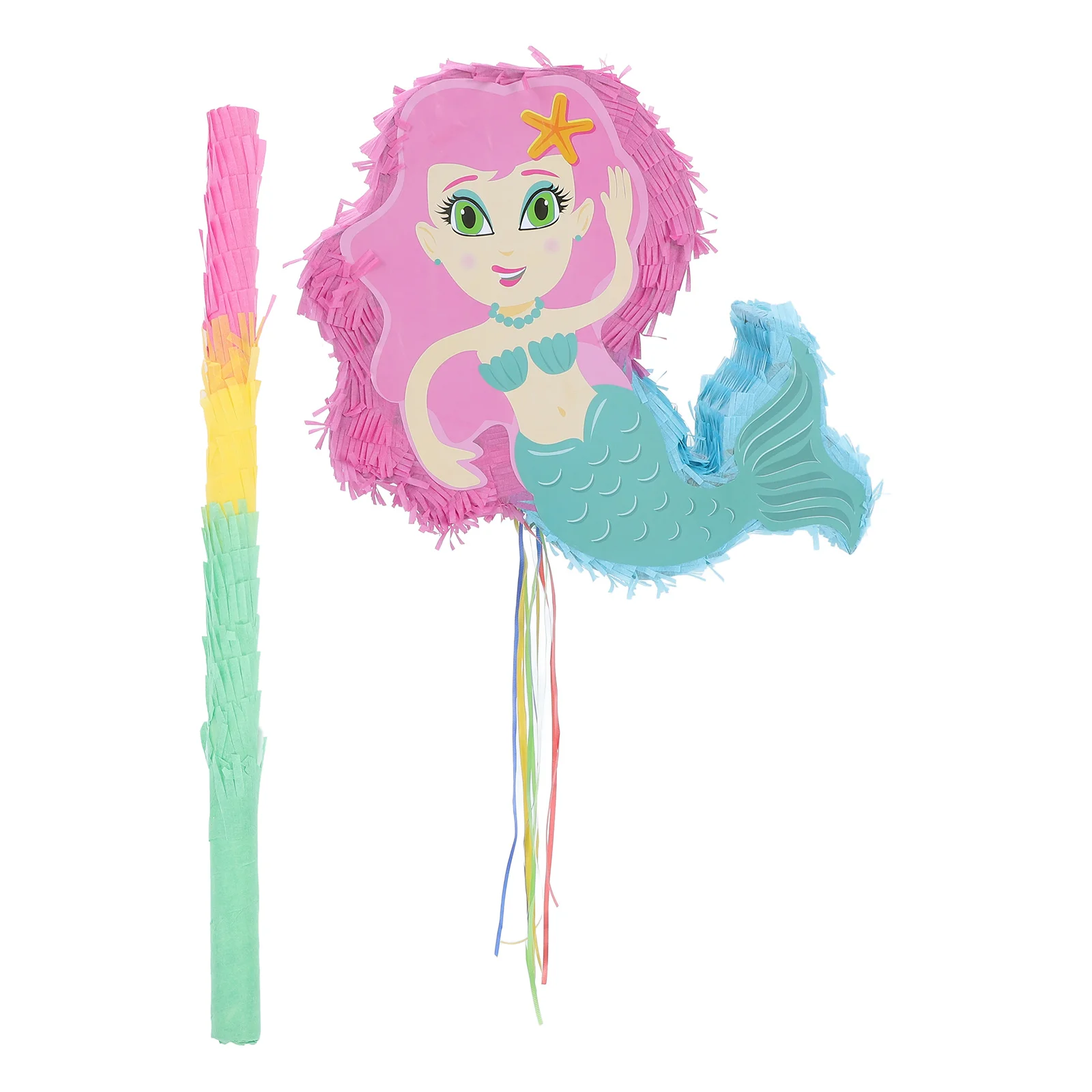 Mermaid Pinata Happy Birthday Banner Stick Pink Decor Pinatas for Party Girl Cartoon Decorations